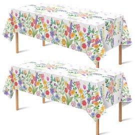 OHOME 2 Pack Spring Decorations - Spring Decorations for Home Indoor Outdoor - Disposable Plastic Spring Tablecloth | Spring Party Decorations Favors Supplies for Table Decor Backdrop Banner