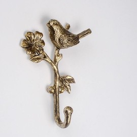 Fyne-Finds Metal Gold Bird on Branch Single Hook Coat Key Hanger Rack Wall Mounted Decorative Gift