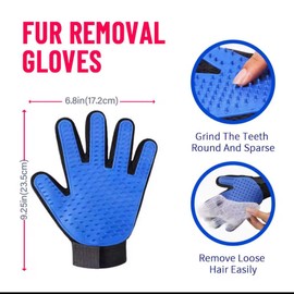 Pet Grooming Gloves for Dogs & Cats – Deshedding Brush Mitt & Multi-Functional Rubber Scrubber – Gentle Hair Remover for Long & Short Hair, Furniture & Sofa Cleaning – Right Hand, Blue