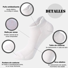 6 Pares Calcetines Tobilleros Mujer y Hombre, Calcetines Acolchados de Compresión, Calcetines Deportivos de Algodón con Suela Totalmente, Tines Cortos Verano Transpirables para Ciclismo, Correr