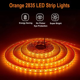 SUYOOULIN LED Strip Lights, SMD 2835 LED Strip, DC12V 1200LEDs 16.4Ft 26000LM High Density LED Light Strips Waterproof IP65, 3 Times Brightness Than SMD3528 LED Strip, Orange