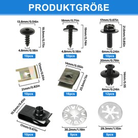 Pack of 88 Sheet Metal Nut Screw Nut Clip Kit, Clip Set with Clamping Discs, Heat Protection Plate, Body Screws and Metal U Type Body Clips, Mounting Clip for Attaching, Repairing, Car Part