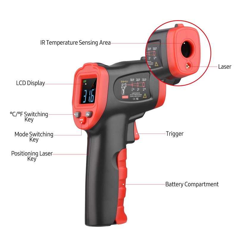-50℃～950℃ /-58℉～1742℉ Colorful Screen Infrared Thermometer IR Laser Thermometer Handheld