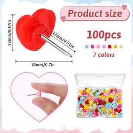 100 Pcs Heart Push Pins Colorful Cute Thumb Tacks Plastic Flat Head Thumbtacks Decorative Push Pins for Cork Board Notice Board Bulletin Map Location Home Office