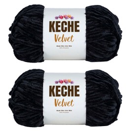 Keche Velvet Yarn for Crocheting, Soft Chenille Bulky Baby Blanket Amigurumi Yarn 2x100 gr (2x132 yds) (2 Skeins) (Black)