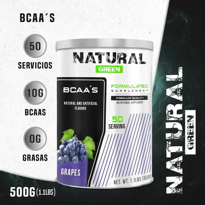 Bcaas Aminoácidos 500g Green 50 Servicios Sabores