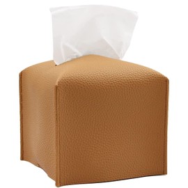 Cosmetic Tissue Box, Tissue Box, Tissue Dispenser, Tissue Box for Dining Room, Bathroom, Bedroom, Car, Office, Thickened Leather Material, Square, Refillable, 13 x 13 x 13 cm, Brown