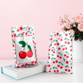 30pcs Plastic Cherry Party Favor Bags Bulk - Practical Goodie Bags Favors with Candy Snack Goodie Storage, Cherry Print Candy Bag for Kids Birthday, Wedding, Baby Shower (6.4x10 Inch)
