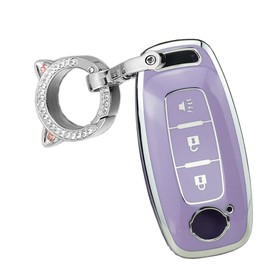 ontto 3-button Key Holder Silver Edge TPU Key Fob Cover Fit for Nissan Teana Pathfinder Kicks X-Trail Rogue 2023 Remote, Purple-horn, 3-button-horn