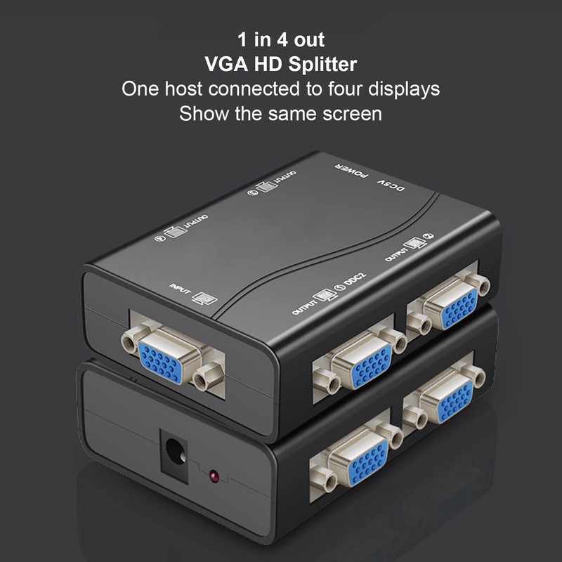 VGA Splitter,1 in 4 Out,250MHz 1920x1440 Monitor Screen Distributer,USB Powered