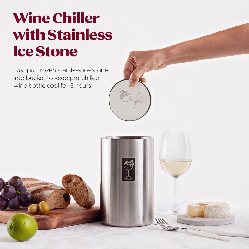 IPUJAN Wine Chiller Bucket with Stainless Ice Stone - Champagne
