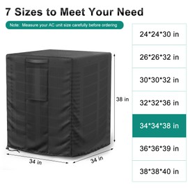 BROSYDA Central Large Air Conditioner Cover for Outside Units, Waterproof & Windproof Outdoor AC Units Cover Black (34"x34"x38" Inch)