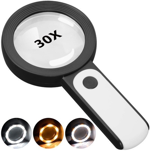 JMH Magnifying Glass with Light, 30X Handheld Large 18LED Cold