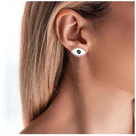 Yheakne Boho Evil Eye Earrings Gold Evil Eye Stud Earrings Lucky Eye Earrings Minimalist Eyeball Earrings Jewelry for Women, Metal Cubic Zirconia