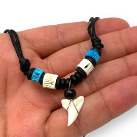 Genuine Fosil Shark Tooth Necklace for Men - Adjustable Surfer Style Jewelry with Quality Nylon Cord, Cool Beach Accessory (Blue 2 Pack)