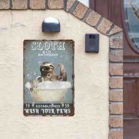 Retro Sloth Sign Wash Your Paws Vintage Bubble Gothic Farm Animal Party Decorations Anthropomorphic Animals Tin Signs Bathroom Vintage Home Decor