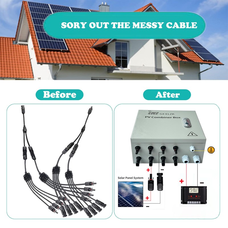 GXELZK Hardcover Solar Combiner Box with 4 Strings, 80 A