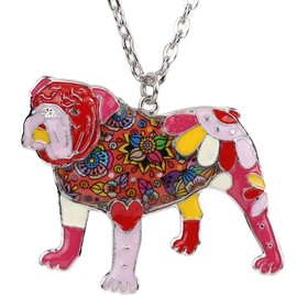 BONSNY Dog Collection Winston English British Bulldog Bull Terrier Necklaces Statement Enamel Pendant Gift (Red)