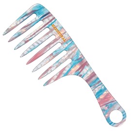 MANETURAL D1 | Wide Tooth Handle comb for Curly Hair| Elevates, Preserves Curl, Eliminates frizz| Acetate comb(Blue Pink)
