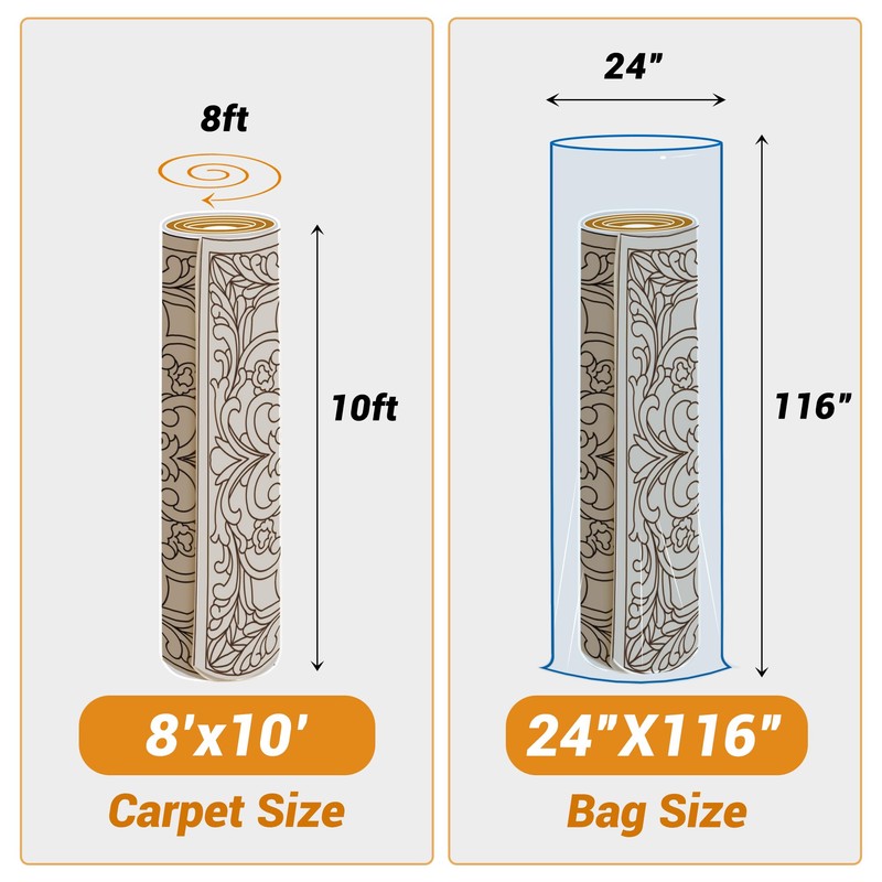 Heavy Duty Rug Storage Bags for 8' x 10' Rolled