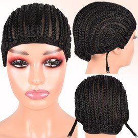 Royota Crochet Wig Cap Breathable Braided Cornrow Cap with Adjustable Band Straps for Easier Sew in Hair Weave Glueless Black Crochet Net Cap with Combs for Making Braids Hair Wig (crochet caps,1pc)