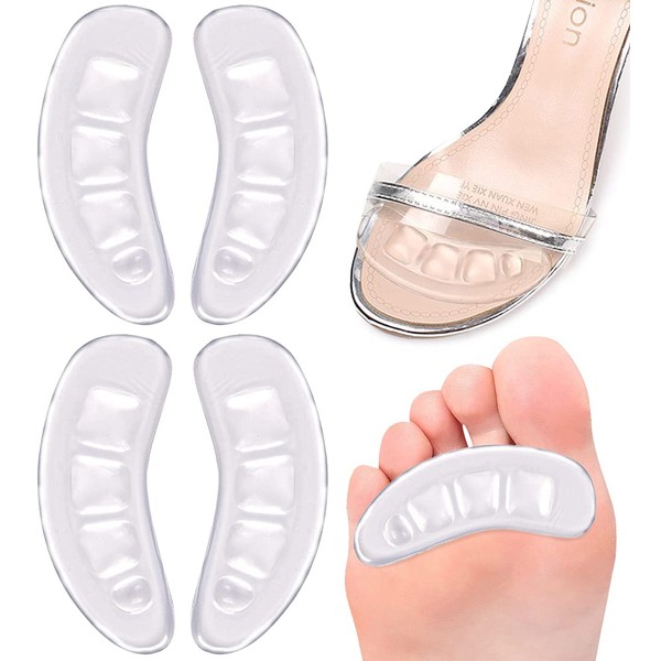 Urwalk Ball of Foot Cushions for High Heels, Non-Slip Comfortable Forefoot Pads Metatarsal Pads All Day Pain Relief, Toe Cushions Pad for Forefoot - 2 Pairs (Transparent)