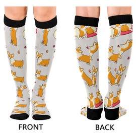 Wusikd Cute Corgi Compression Socks for Women and Men Circulation Butterfly Long Socks for Athletic Running 1