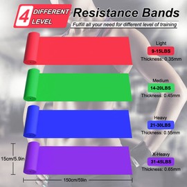 BOCTTCBO Resistance Bands Set - Workout Exercise Bands with 4 Resistance Levels, Non-Latex Elastic Bands Stretch Bands for Physical Therapy, Home Gym Yoga Training (Red, Green, Blue, Purple)