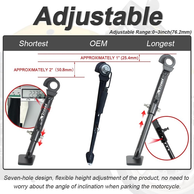 Xitomer 0-3’’ Motorcycle Adjustable Side Stand Compatible with YZF-R6 2006-2023,