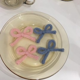 PLwelth 4Pcs Knitted Hair Bow Clips Small Bow Hair Clips for Women Girls Kids Cute Bowknot Hairpins for Thin Thick Hair Clips Non-Slip Bow Hair Barrettes Sweet Pink Blue Hair Clip Accessories