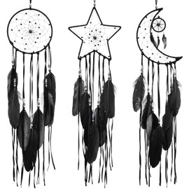 Jetec Pack of 3 Dream Catchers Moon Sun Star Design Handmade Traditional Design for Wall Hanging Home Decoration (Black)