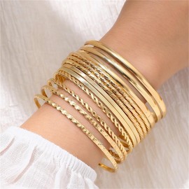LXSSLY 12Pcs Gold Bangle Bracelets Set for Women Boho Multi Layer Stack Textured Bracelets Indian Chunky Bangle Bracelet for Women Teen