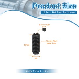 PATIKIL M4x10mm Ball Point Set Screws, 10 Pcs Carbon Steel Hex Socket Spring Plungers Grub Screw for Industrial Machine Home Furniture Workplaces, Black