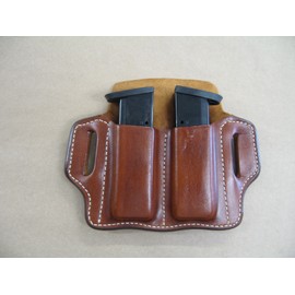 Azula Leather 2 Slot Molded Pancake Belt Mag Clip Pouch for CZ 75 SP-01 SP01 9mm / 40 TAN