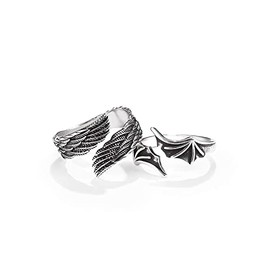Matching Rings for Couples Best Friends - Adjustable Rings Promise Rings for Him Her, Wings Shaped Hugging Protection Jewelry - Gift Wrap (Retro)