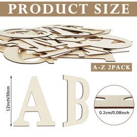 Soaoo 52 Pieces 12 Inch Unfinished Blank Wooden Letters Surface Big Wooden Alphabet Letters for Painting, DIY Projects, Tabletop, Home Wall Decor, Birthday Parties, Wedding