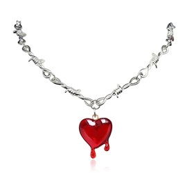 Blood Necklace Red Heart Charm Necklace Vampire Costume Barbed Wire Choker Necklaces for Women