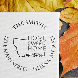 Montana Home Sweet Home Round Self-Inking Custom Address Stamp, Easy Press and Print Stamping, Available in 11 Ink Colors, Round Design, Size 1-5/8" Diameter