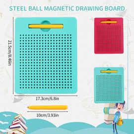 AIVORO Pack of 2 Children's Magnetic Drawing Boards: Children's Magic Magnetic Game - Small Magnetic Steel Ball Drawing Board with Pen, Magnetic Toy for Children from 3 Years (Rose Red, Green)