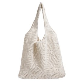 Women's Beach Bag, Crochet Bag, Beach Bag, Knitted Shoulder Bag, Summer, Beach Bag, Net for Holiday, Travel, Beach, Spring, Summer and Everyday Use, Beach bag-beige