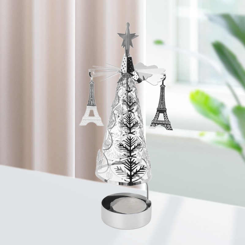 Christmas Tree Carousel Spinning Candle Holder Stainless Steel Rotary Tree