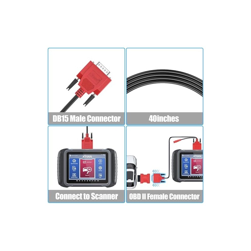 XTOOL DB15 OBDII Replacement Cable, Male to Female OBD2 Cable,