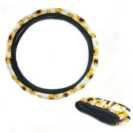 Sunflower Steering Wheel Cover for Women Men, Cute Car SUV Wheel Protector, Elastic Stretch, Breathable, Anti-Slip, Odorless, Universal Fit 14.5-15 Inch