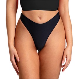 Aquarti Women's Bikini Bottoms Thong Bottom Thong High Waist, black, 36