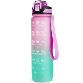 Gobravio Sports Water Bottle 1L, Leak Proof Water Bottle with Straw for Men & Women Reusable Durable BPA Free Tritan Drinking Cup with Brush