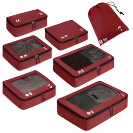 ECOHUB Packing Cubes for Suitcase 7 PCS Travel Organiser Packing Bags Recycled PET Eco Friendly Travel Accessories Shoes Bags for Travel Storage Bag Luggage Organiser Bags Travel Pouch(Red)