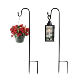 Alytimes 2 Pcs Shepherd's Crooks, Height Adjustable Festoon Pole, 80.5 CM/31.6 in Garden Lantern Shepherd's Hook with Base for Hanging Basket Stand, Patio, 4 Sections Stitched (Black)