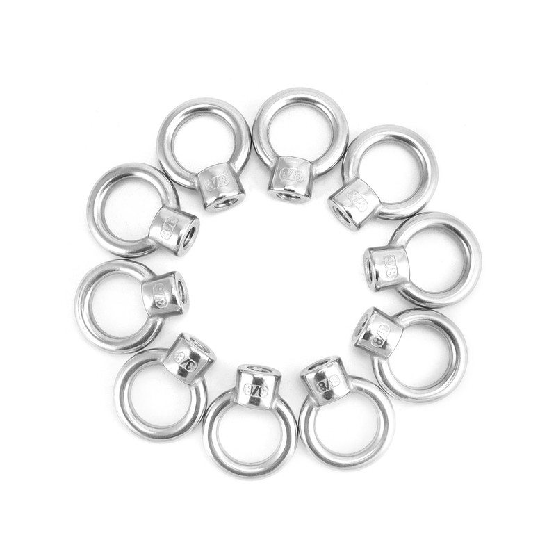 QWORK Lifting Eye Nut, 10 Pack, 3/8" UNC Marine Grade