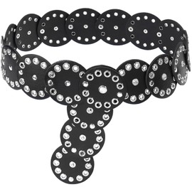 HIQUACC Wide Disc Belt for Women Hollow Leather Belt Western Cowgirl Waist Belt for Dresses (Silver Black-S)