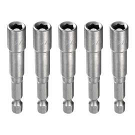 sourcing map 5pcs Hex Nut Driver Drills Bit 1/4" 6-Points Socket 1/4" Hex Shank Magnetic Nut Setter CR-V Steel Quick-Change Nut for Power Drills Impact Driver, Silver Tone